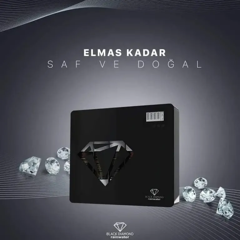 Black Diamond Rainwater su filtresi, elmas şekilli tasarım, saf ve doğal su sistemleri.