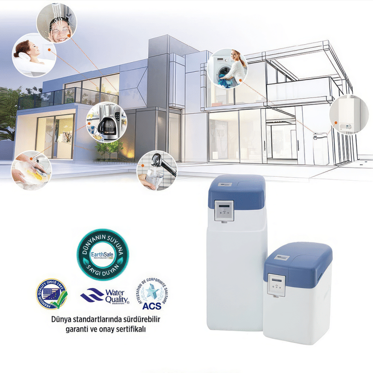 Rainwater su arıtma sistemi ile ev içi kullanım alanları: duş, çamaşır, kahve makinesi, bulaşık, sertifikalı.